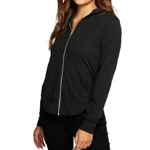 NWT CHASER Revolve Linen-Blend Rib Long Sleeve Shirttail Zip Up Hoodie - Small